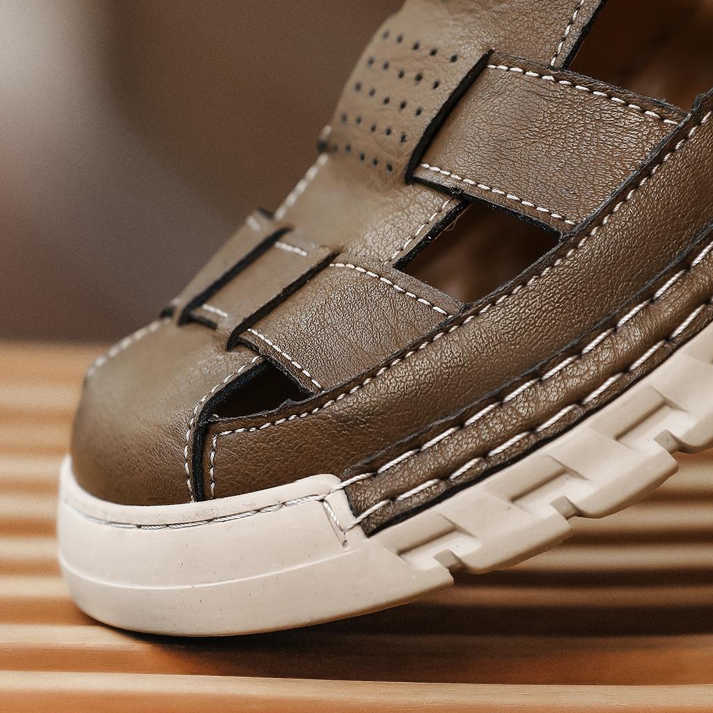 Летние мужские сандалии из натуральной кожи, повседневная обувь с открытым носком, пляжные сандалии