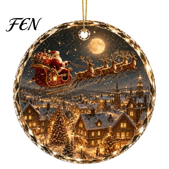 Artistic Holiday Ornament Christmas Landscape Scene Acrylic for Tree Decor, Decorative Winter Figurine Hanging Keepsake Party And Seasonal Home