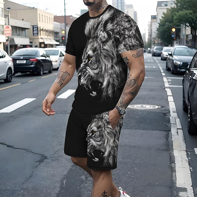 Модный мужской повседневный винтажный костюм, летний дышащий освежающий костюм в пляжном стиле с принтом 3D тигра, свободный мужской топ большого размера