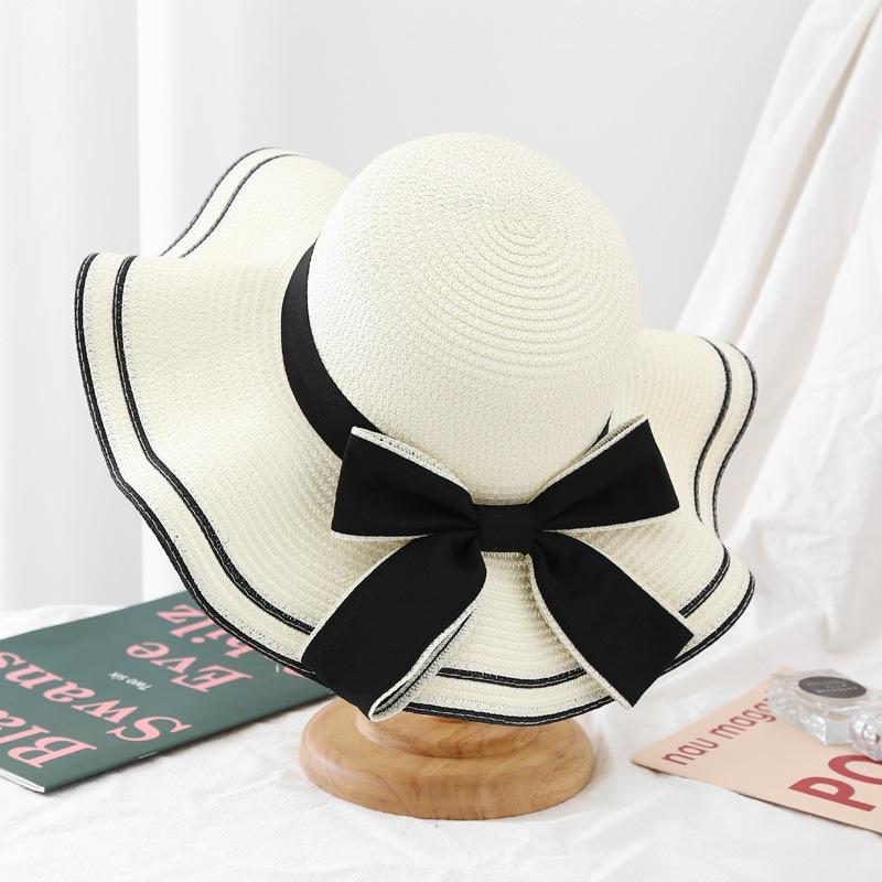 Новая летняя женская шляпа от солнца, повседневная модная шляпа-панама с бантом, соломенная шляпа с лентой-бантом, дорожная пляжная шляпа, универсальная, устойчивая к УФ-излучению