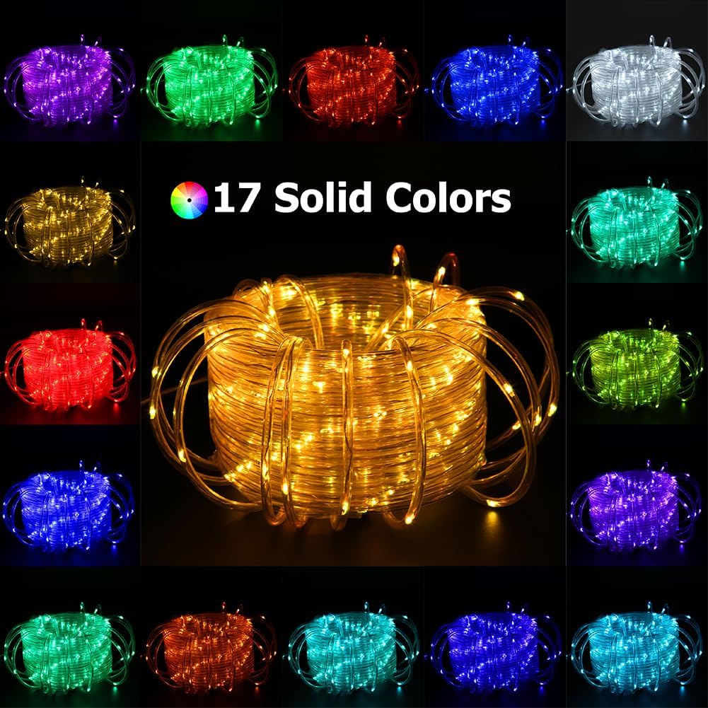 100ft Outdoor LED Rope Lights, IP68 Waterproof 25 Color Changing String Lights with 149 Modes, Warm White&RGB Twinkle Fairy Tube Light for Christmas