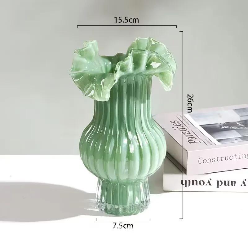 Стеклянная ваза Красочные складки Винтажная открытая ваза для цветов Террариум Цветочные композиции Аксессуары для украшения дома Аксессуары
