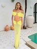 Вечеринка в ночном клубе пляжная одежда отпуск купальник 2025 новый элегантный купальник-двойка с приспущенными плечами кремово-желтый комплект бикини K250