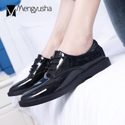 Мода Выкройки Выкройки Шитье Лакированная Кожа Женщины Оксфорд Буллокс Осень Новые Поступления Рабочая Обувь Плоские Туфли На Шнуровке Броги Женская Обувь