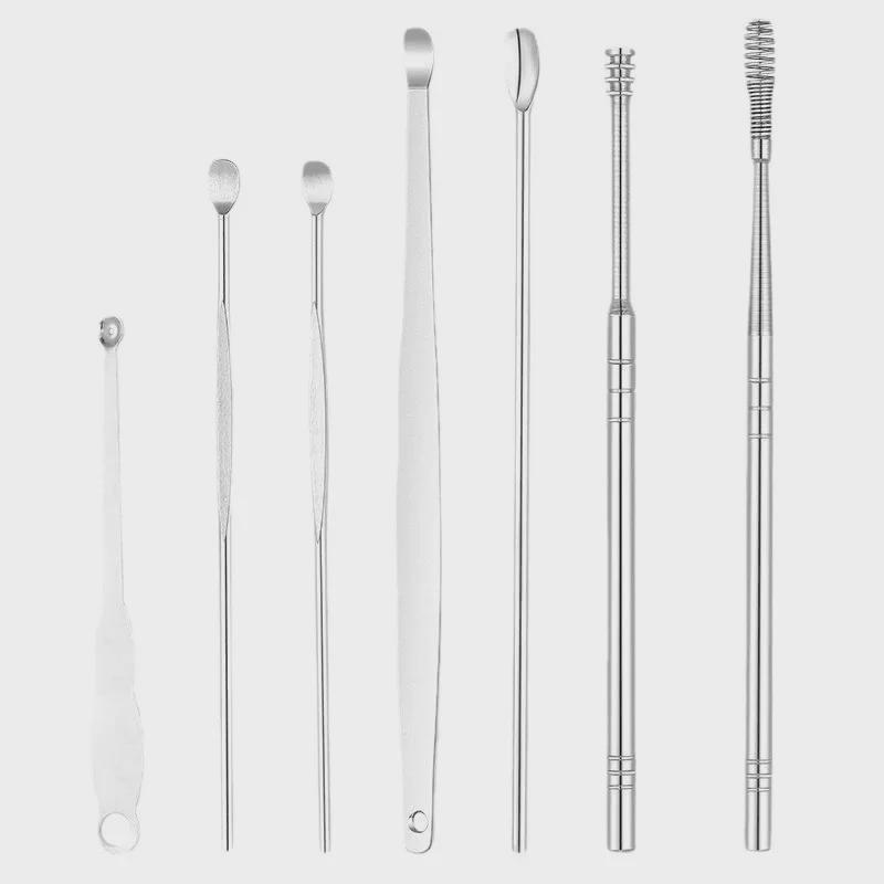 Набор из 6 предметов для чистки ушей из нержавеющей стали со спиральными инструментами для чистки ушей