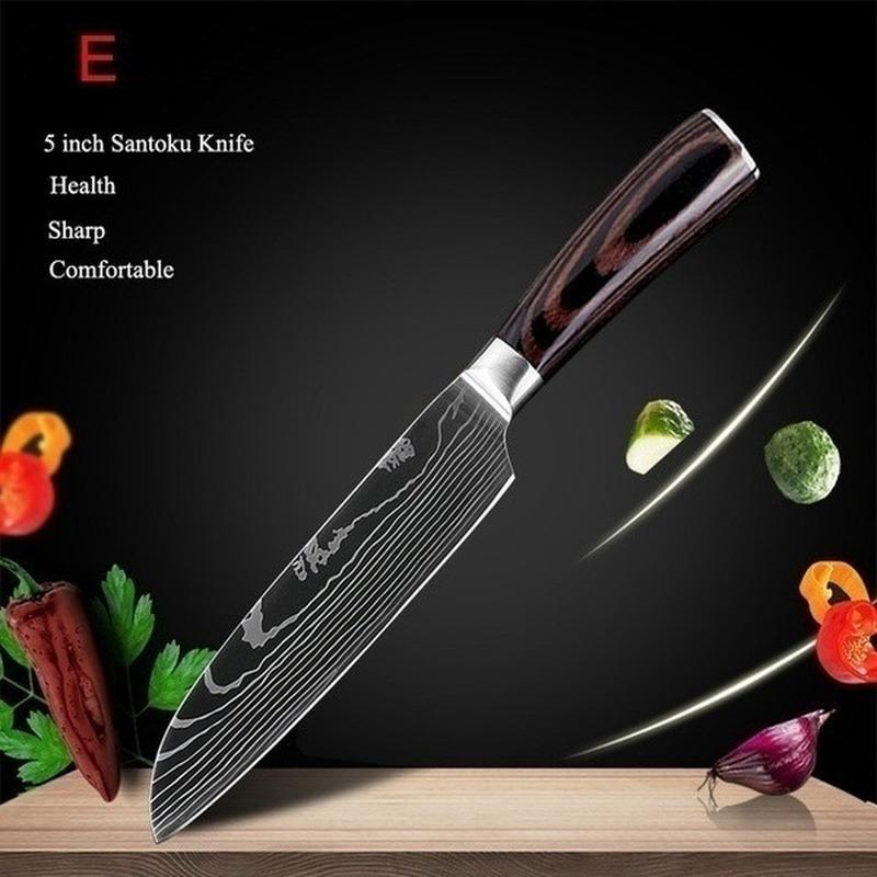 7-piece Laser Damascus Pattern Chef's Knife Sharp Santoku Meat Cleaver Slicing Utility Knife Tool