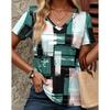 Summer Plaid Women's V-neck T-shirt Outdoor Casual Short-sleeved Top