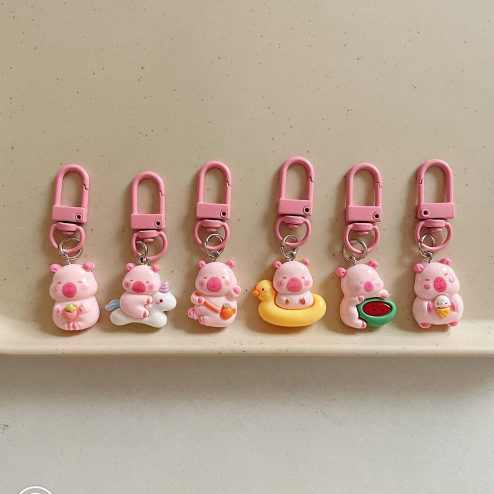 Creative Pink Capybara Keychain Cute Animal Keyring Capybara Bag Hanging  Backpack Decor