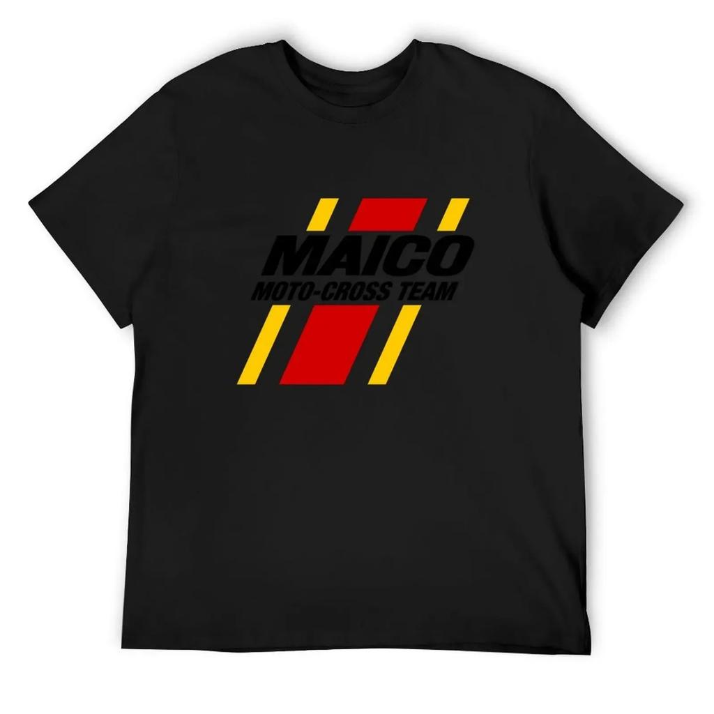 Футболка с графикой команды MAICO Moto-Cross с красными и желтыми полосами, винтажная графическая футболка, одежда хиппи, футболки мужские