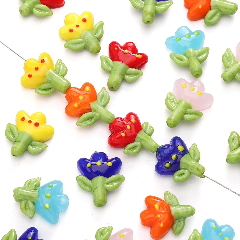 18x22мм Стеклянные бусины Тюльпаны Разделительные Рассыпные бусины для изготовления браслетов, ожерелий и ювелирных изделий своими руками