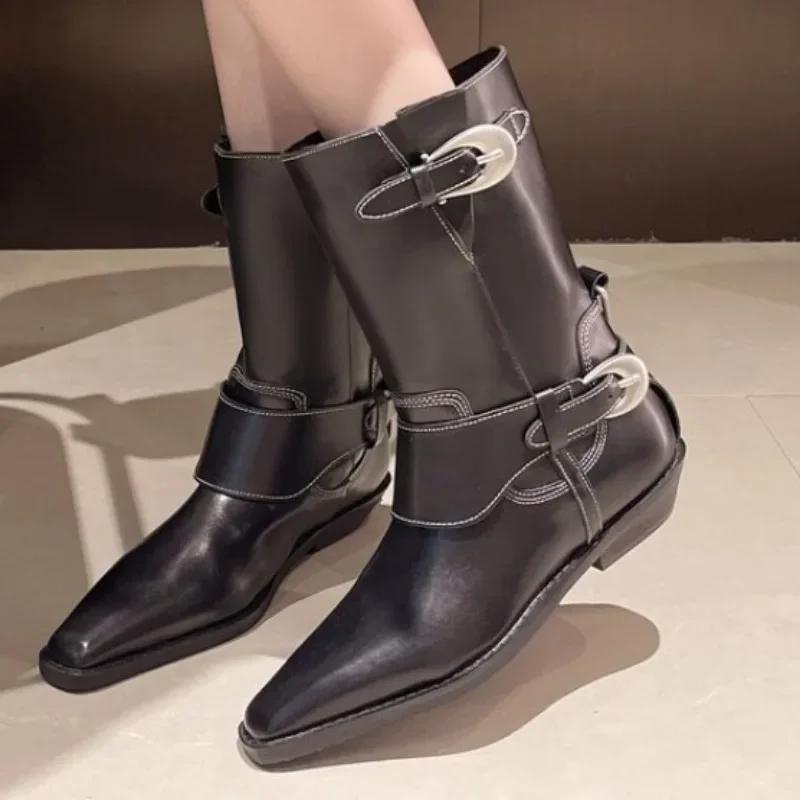 Fashion Ladies Shoes On Sale 2025 High Quality Zipper Women's Boots Spring Autumn Round Toe Solid Middle Tube Chunky Heels Fashion Boots