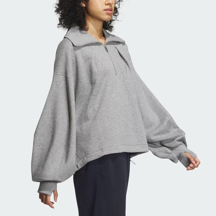 adidas Женская спортивная толстовка Szn Fleece с полумолнией, однотонная, с вышивкой букв, спортивная куртка с полумолнией, топ, средне-серый меланж IZ4560