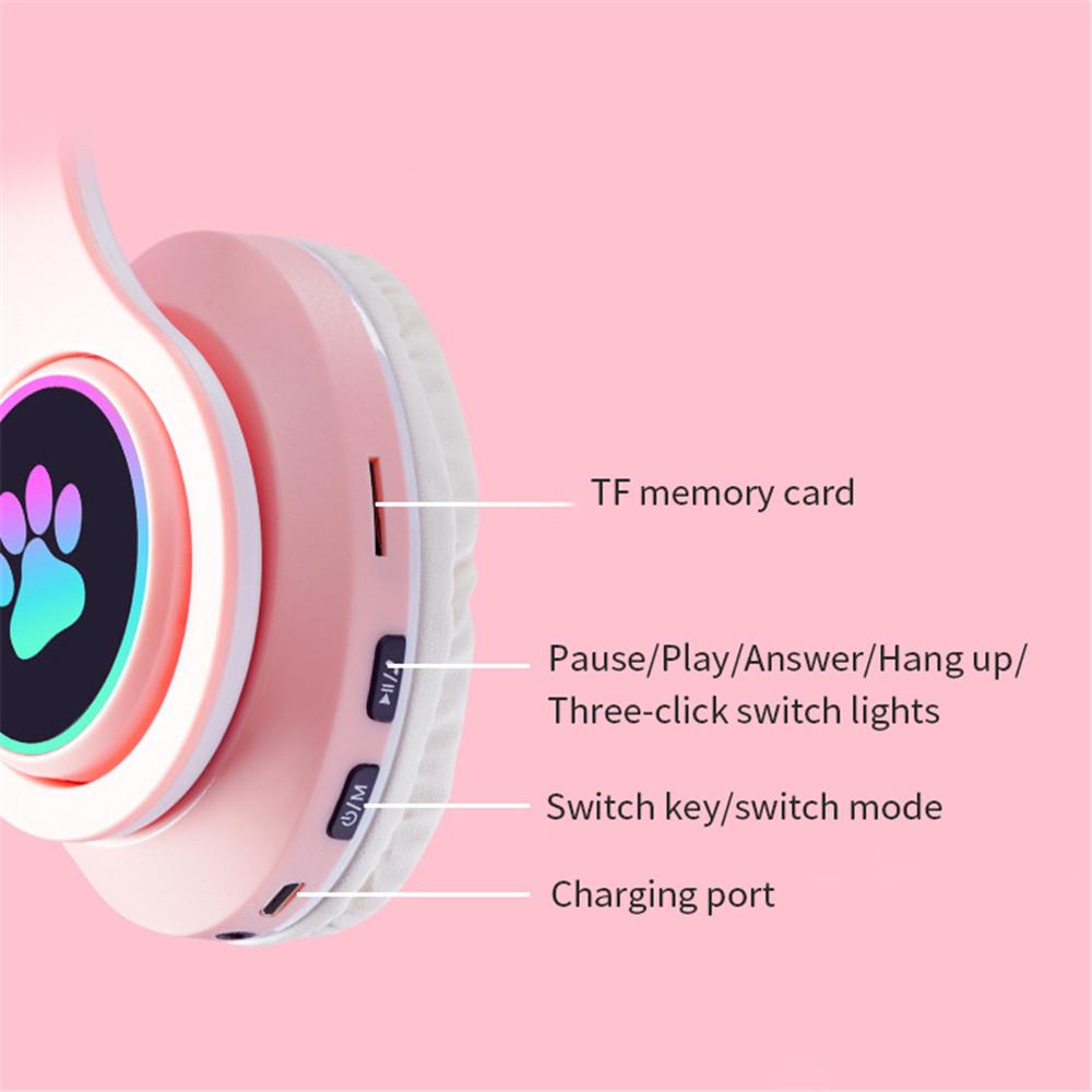 Cute Cat Ear Headphones Bluetooth 5.0 Wireless Game Headset Bass Noise Cancelling Stereo HiFi Music Support TF Card Casco Mic Girl Gift Pink