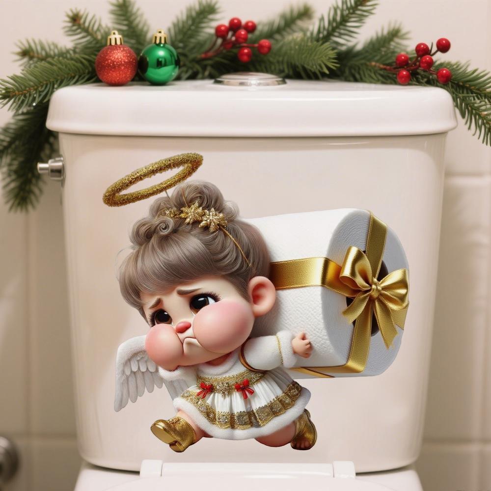 Christmas Snowman Toilet Lid Decal - Waterproof, Self-Adhesive PVC Bathroom Sticker for Festive Holiday Decor,Best for Christmas