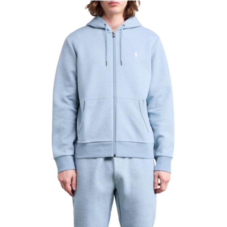 Polo Ralph Lauren Куртка с капюшоном на молнии с длинными рукавами с логотипом Мужские куртки Серо-голубая 710881517-017