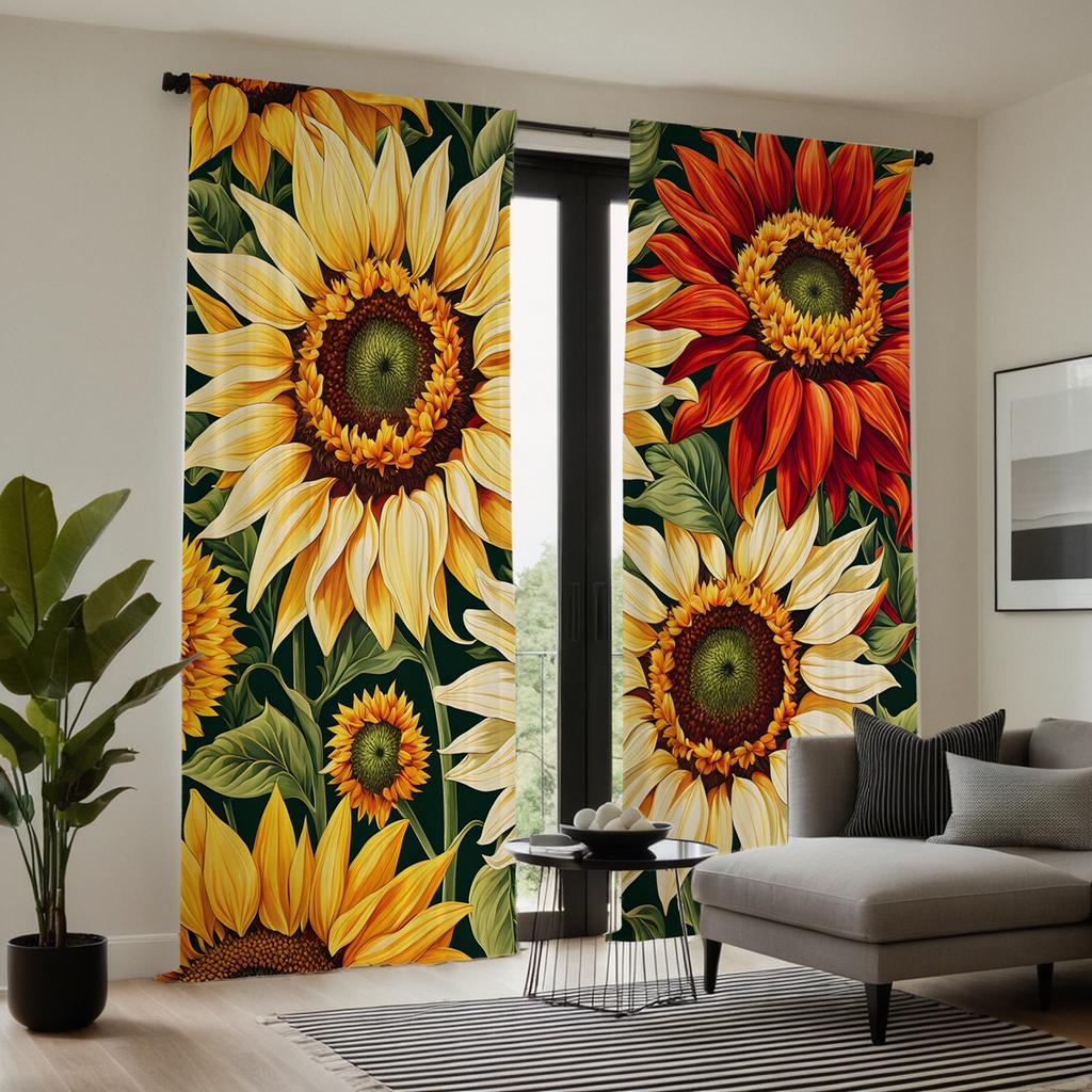 2 шт. HD полноразмерная садовая декоративная занавеска с изображением подсолнуха, желтая занавеска с цифровой печатью, украшение для дома, стиль l