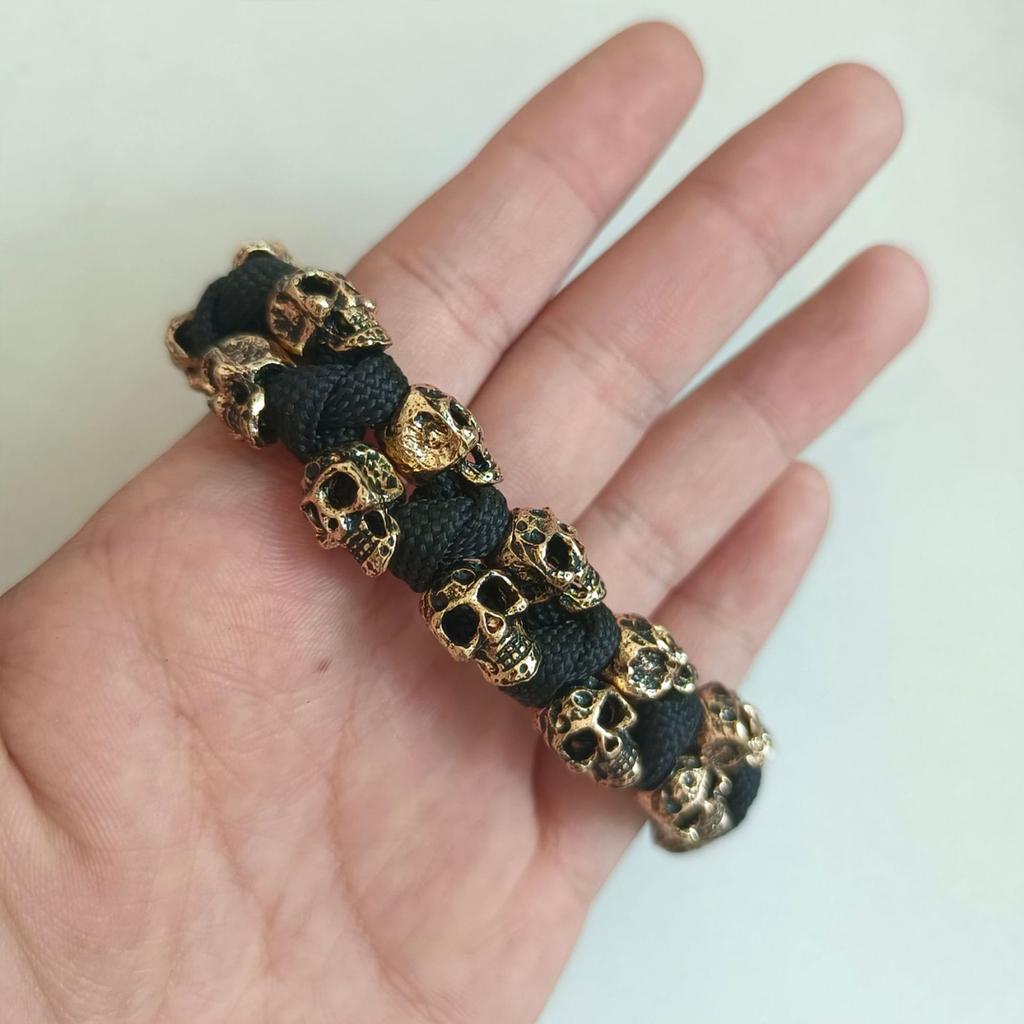 Ретро Панк Браслет из Паракорда с Черепом для Мужчин Ручной Работы Плетеная Модель с Регулируемым Размером