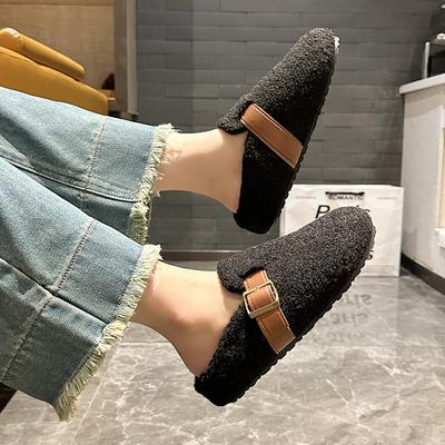 Баотоу полушлепки хлопковые туфли осень и зима новые теплые из овечьей шерсти модные повседневные уличные хлопковые тапочки домашние тапочки