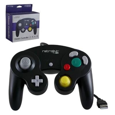 Контроллер джойстика в стиле Nintendo GameCube со встроенным USB-кабелем для ПК и компьютера; Mac — игровой в стиле ретро — черный
