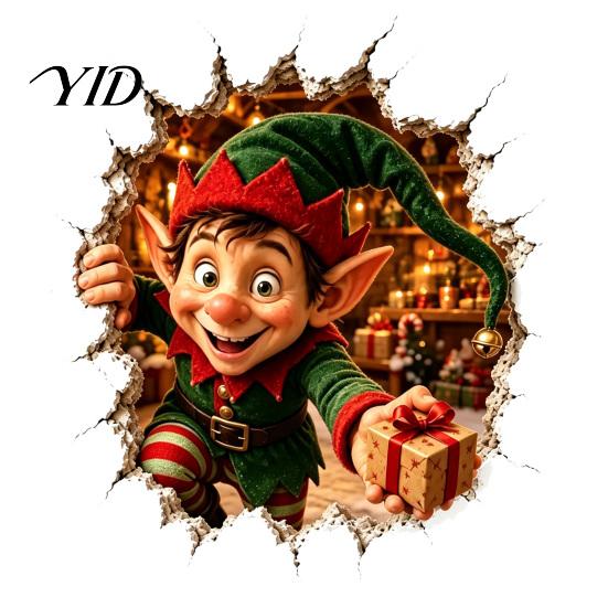 Holiday Atmosphere Decor Christmas Break-In 3D Wall Decal, Santa Claus/Deer/Snowman/Elf/Dog/Nutcracker/Gingerbread Man Patterns Window Festive