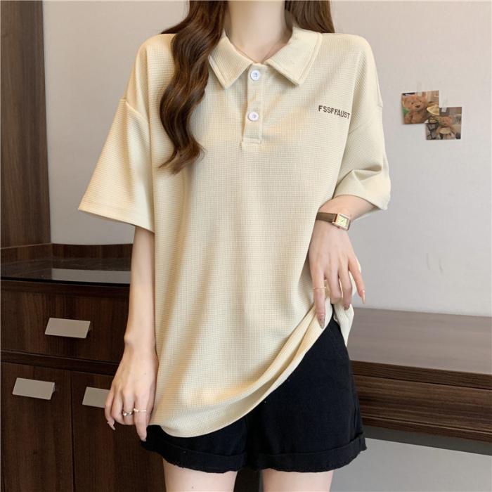 Fashion Letter Tshirts Summer Women Print Graphic Tshirt Femme Harajuku Casual Loose Polo Collar Waffler Clothes T Shirt Female Streetwear