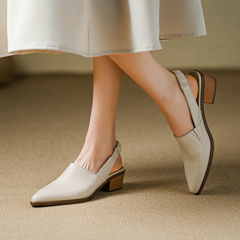 2024 New Women Sandals Spring Summer Fashion Genuine Leather Slingbacks Pumps Office Ladies Casual Shoes Woman Women Sandals