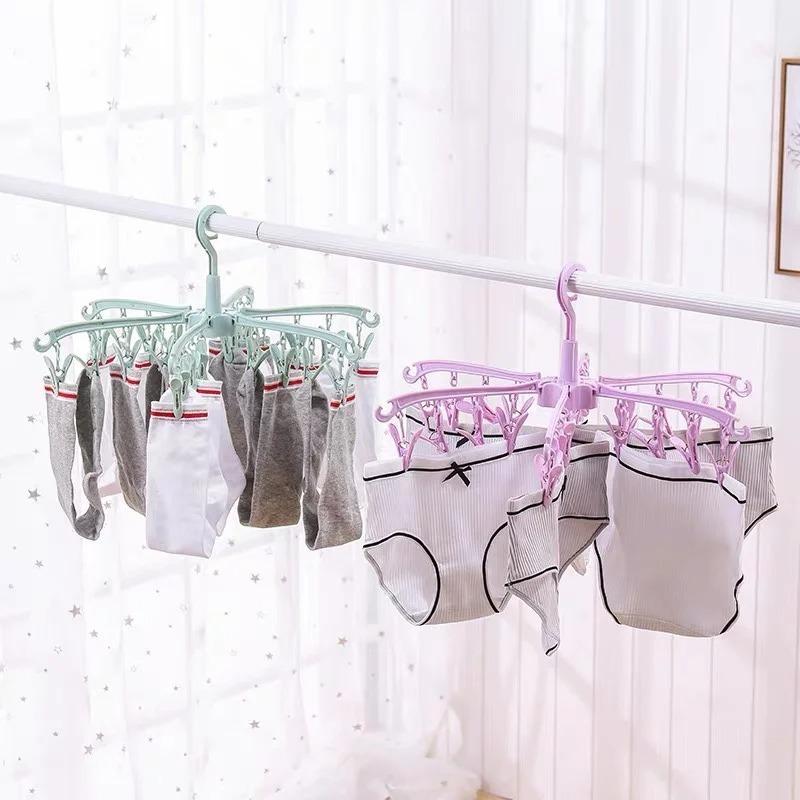 Folding Clothes Dryer Rotatable Hanger Windproof Socks Underwear Drying Rack Home Storage Laundry Rack 24 Clips