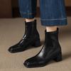 Krazing Pot Микрофибра Квадратный Носок Толстый Каблук Ботильоны Челси Размер 42 Молния Женские Плиссированная Отделка Эластичные Ботильоны
