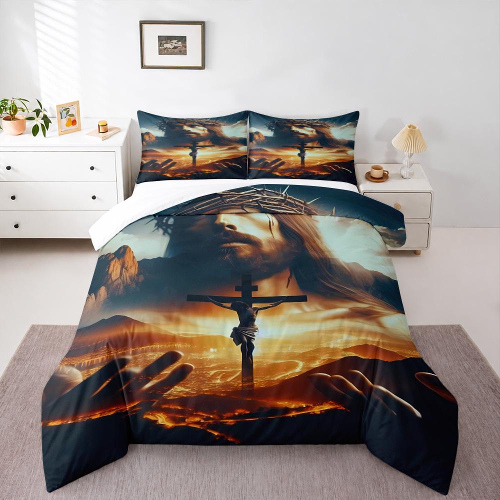 Jesus Christ Crown of Thorns Crucifixion Bedding set (1 duvet cover, 2 pillowcases, duvet not included), Faith Art Print