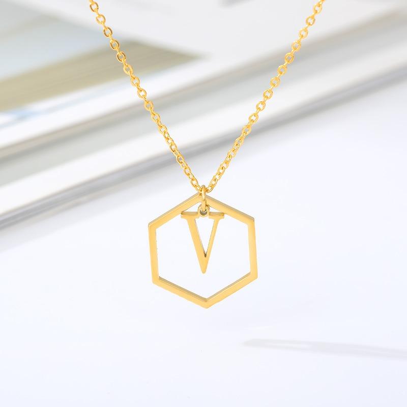 Simple and Stylish English Alphabet Small Fresh K Gold Titanium Steel Necklace Women's Accessories Geometric Collarbone Chain