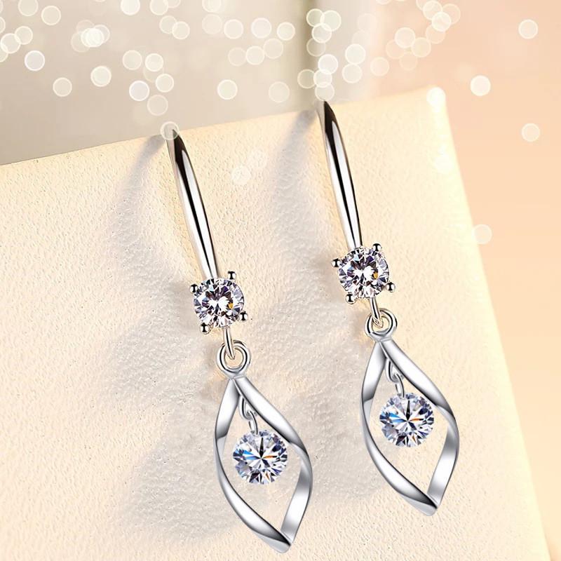 Imitation S925 Silver Earrings Female Zircon Rotating Love Temperament Earrings Twist Fashion Earrings
