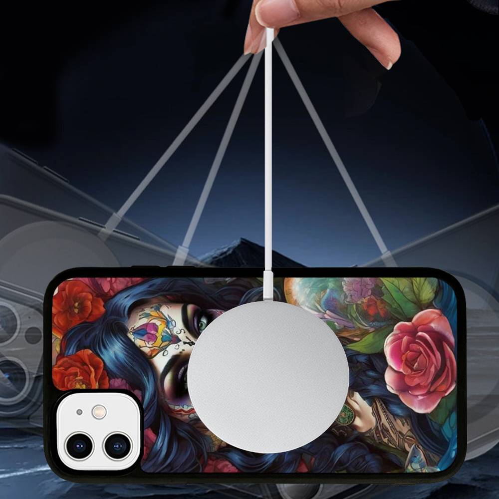 Чехол для телефона Catrina Красивая Девушка Роза Череп Магнитный Чехол Для iPhone 17 16 15 14 13 12 11 Для Magsafe Беспроводная Зарядка Чехол
