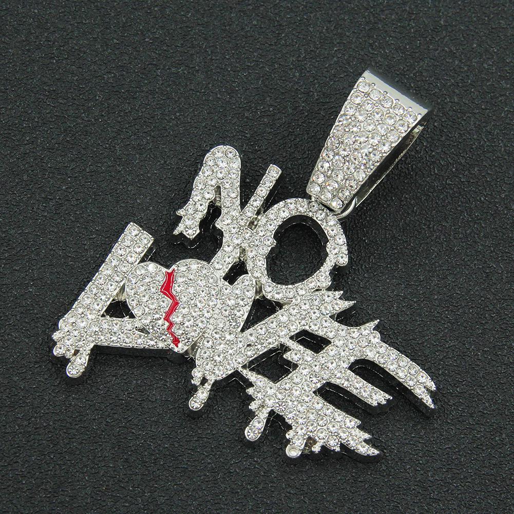 Custom Diamond Letter Broken Heart Pendant Necklace - European American Hip-Hop Style