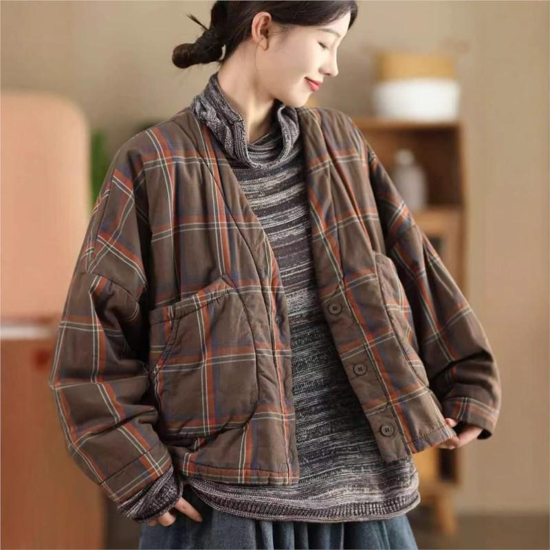 Johnature Женское зимнее винтажное плетеное пальто с V-образным вырезом в китайском стиле с большими карманами и длинными рукавами, модное пальто