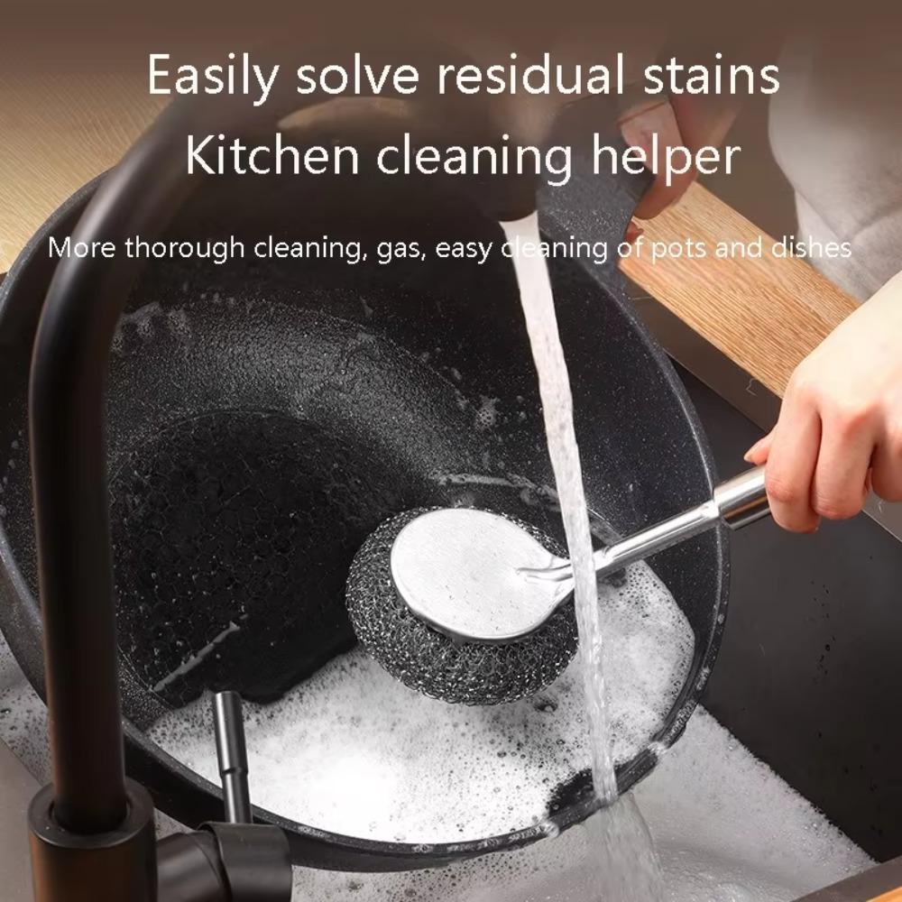 Stainless Steel Sink Brush Long Handle Extended Wire Brush New Kitchen Cleaning Tool Bowl Pot