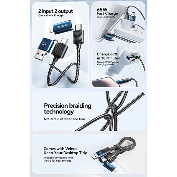 Essager 4 в 1 USB C Lightning Cable 65W PD Провод для быстрой зарядки для iPhone 14 13 Pro Max iPad HUAWEI Xiaomi Tablets Type C Cable
