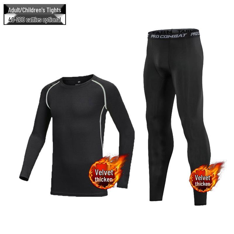 Плюшевые детские баскетбольные и футбольные быстросохнущие тренировочные костюмы для мальчиков - осенне-зимние спортивные тайтсы и базовые топы