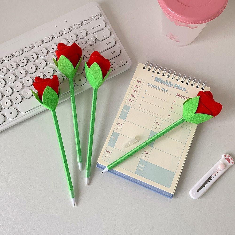 Portable Design Rose Flower Ballpoint Pens Smooth Writing Stuffed Rose Pens Valentine's Day Gift