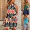 Fashion Women's Summer Casual Metal Hanging Neck Printed Strapless Dress