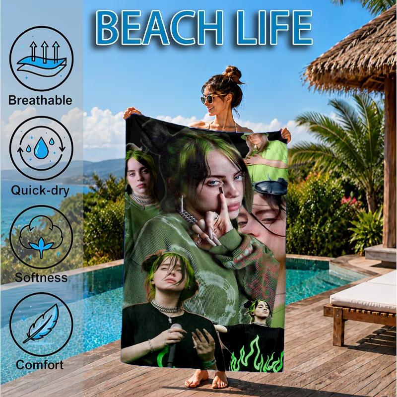 Bi-llie green Artwork Beach Towel, Microfiber Beach Towel, Perfect For Pool, Beach, Travel, Home Decor Beach Party Fan gifts