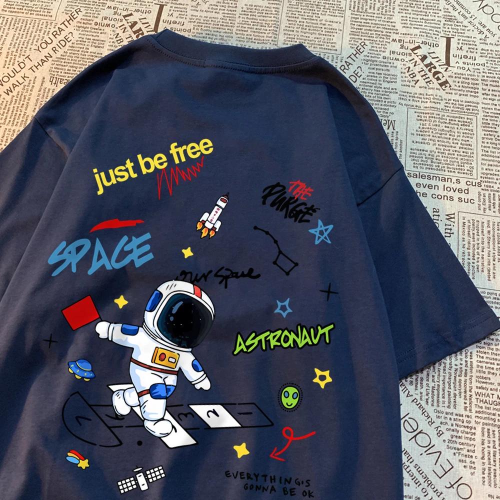 Футболки с принтом «Космический астронавт Just Be Free» для мужчин и женщин, модные повседневные топы, футболки в стиле хип-хоп больших размеров, повседневные летние футболки с коротким рукавом