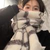 Beige Plaid Scarf Winter Mohair Tassel Shawls Long Pashmina Cashmere Scarves  Girls