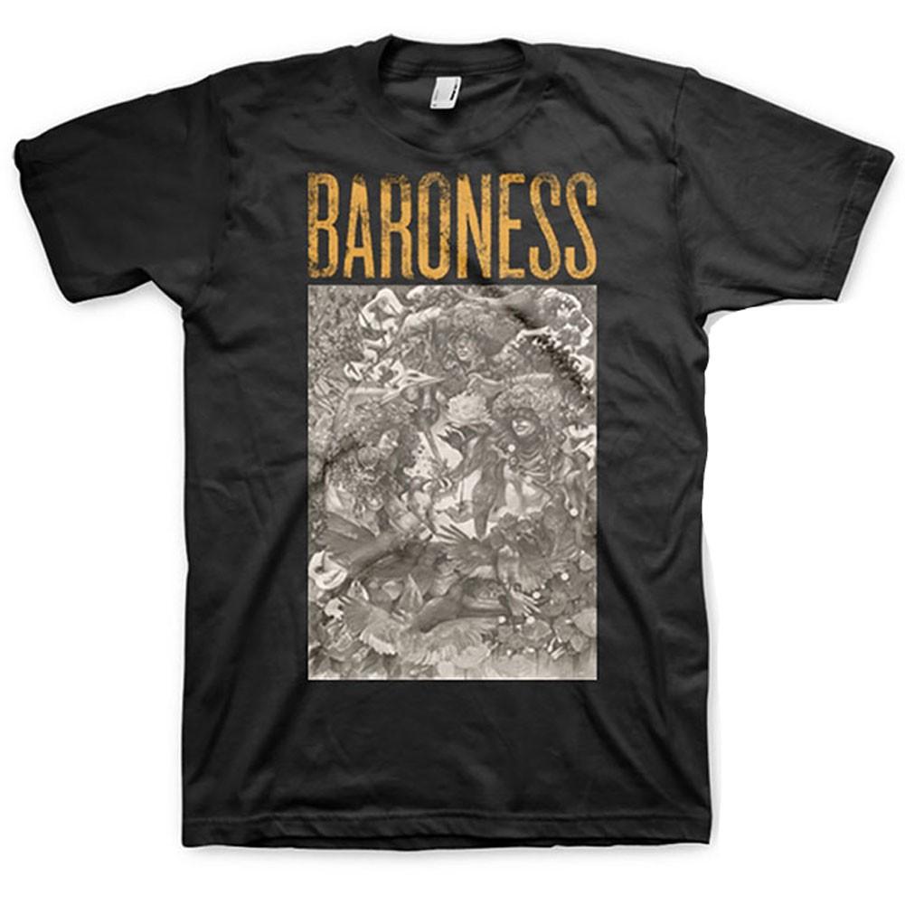 Men's Baroness Gold & Grey (Back Print) Slim Fit T-shirt Small Black