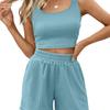 Women Two Piece Outfits Summer Knit Sleeveless Crop Top and High Waisted Short Lounge Sets