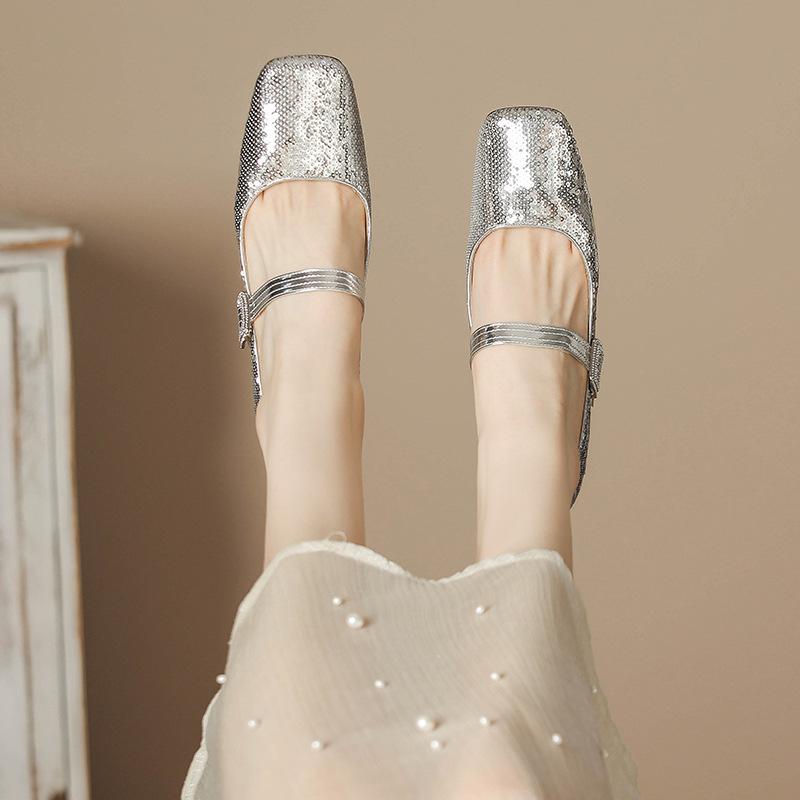 H988-29 Shiny Beaded One-piece Mary Jane High Heels Femininity Small Fragrant Thick Heels Women's Shoes 2025 Spring