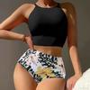 Swimsuit Floral Print Beachwear Back Cross Straps Quick Dry Female Swimwear Bikini Set Swimming Pool