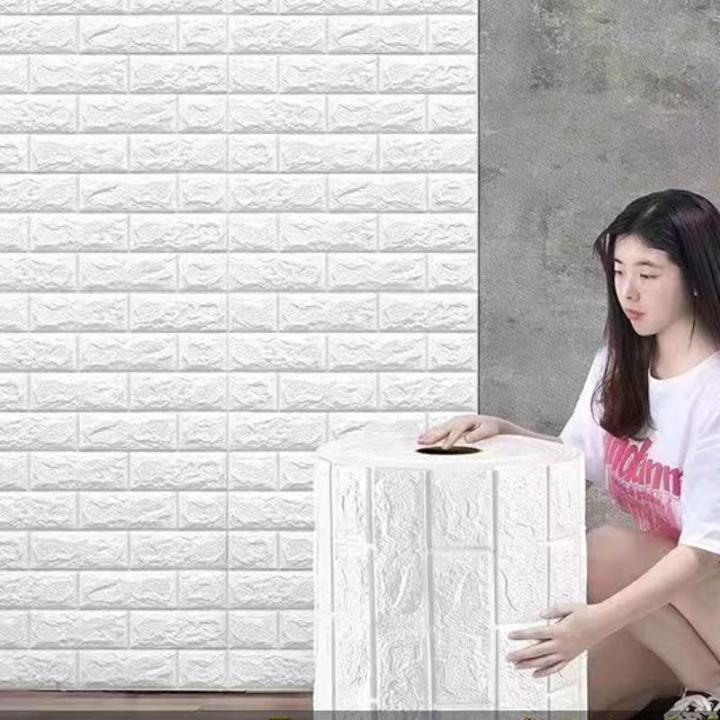 A Roll of Self-adhesive 3D Panel Wallpaper Waterproof Foam Wall Sticker Tile DIY Bedroom Living Room TV Background Decor