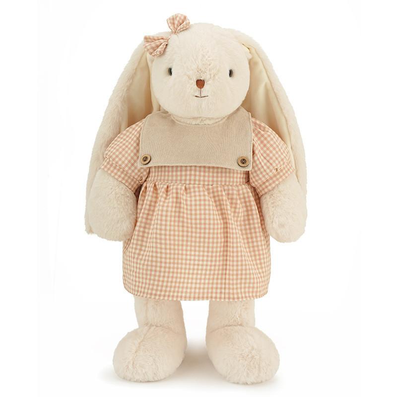 Lily Rabbit Plush Toy Large Sleeping Pillow Gift With Checkered Dress And Bow Decoration For Girls And Kids