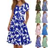 Ladies Summer Fashion Casual Floral Print V-Neck Short Sleeve Pocket Dress