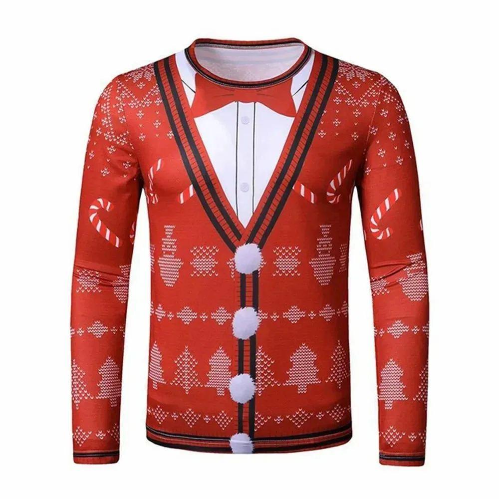 Man Business Christmas Party Series Fake Suit Fashion Interesting 3d Printed Long Sleeve Crew Neck Trend Plus Size Clothing